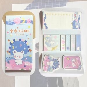 🎉 kawaii blue space bunny sticky note set booklet, moon & stars sticky notes
